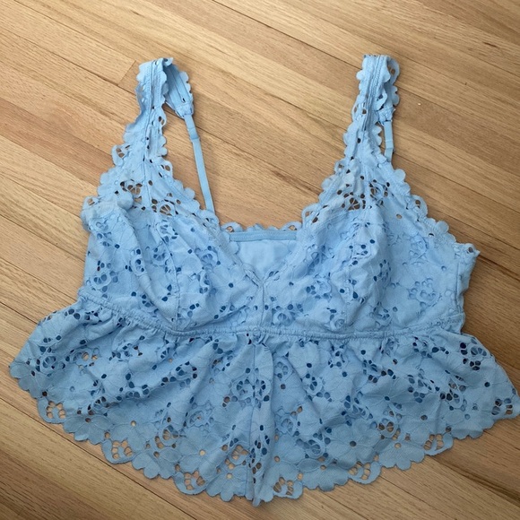 NWOT Aerie Baby Blue Eyelette Bralette with Ruffle - Picture 1 of 5